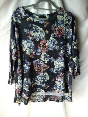 Nally & Millie Black Floral Relaxed Top with Multicolor Blooms